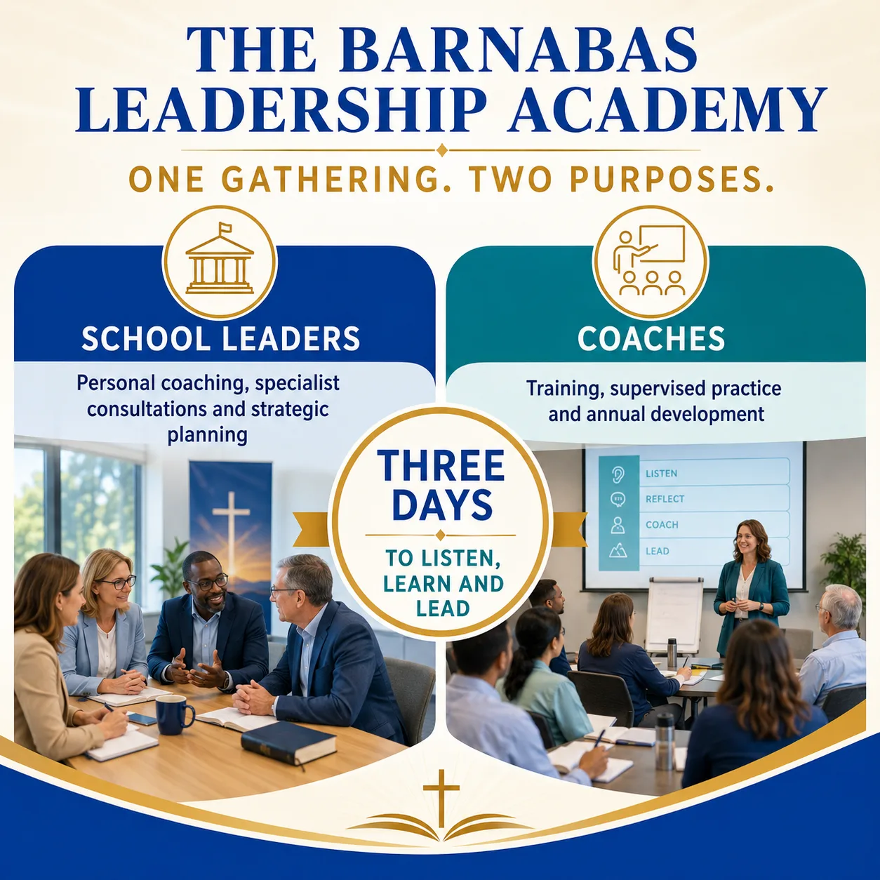 Barnabas Leadership Academy: one gathering serving school leaders and coaches