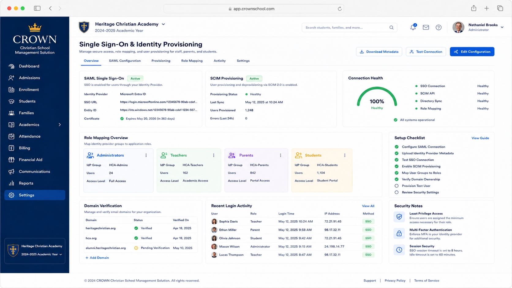 CROWN single sign-on and identity provisioning concept interface